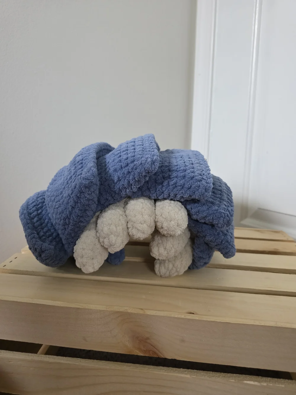 Handmade Plush Blue and Cream Pet Bed by